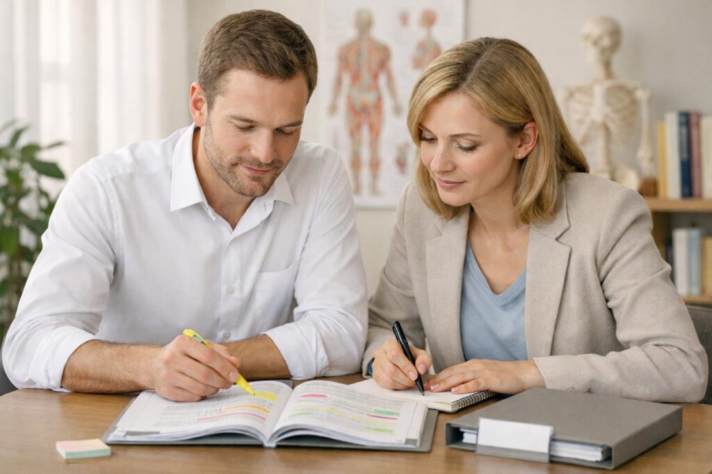 Arzt und Psychologin sprechen über einen Patientne - Symbolbild Weiterbildungen